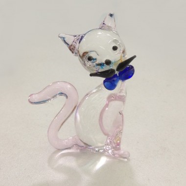 Petit chat rigolo rose  en verre