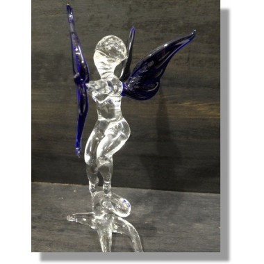  Cupidon en verre bleu sur une branche 