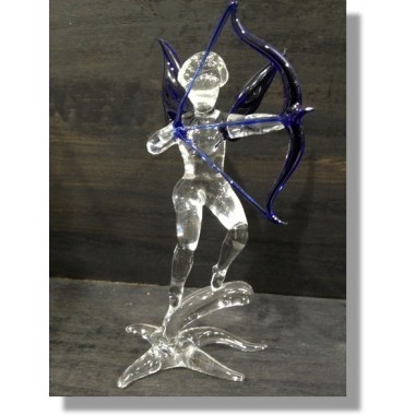  Cupidon en verre bleu sur une branche 