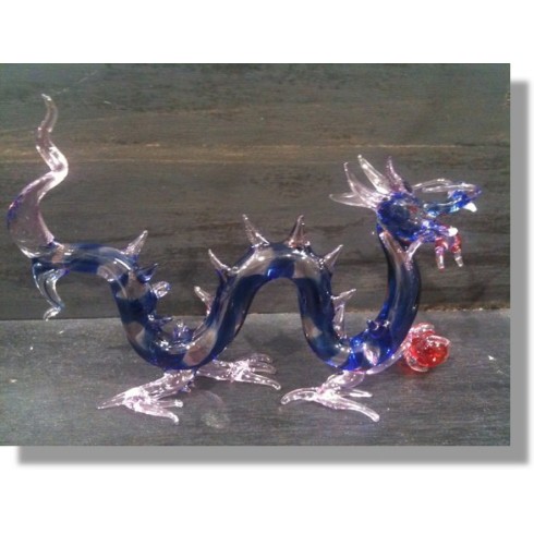  Dragon chinois bleu et rose en verre 