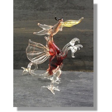  Dragon en verre rouge avec flamme 