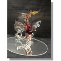  Dragon en verre rouge avec flamme 