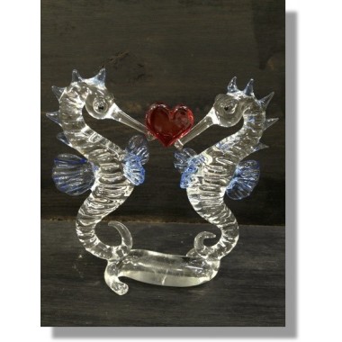  Couple d hippocampe en verre avec cœur rouge 