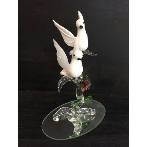 couple de colombes en verre