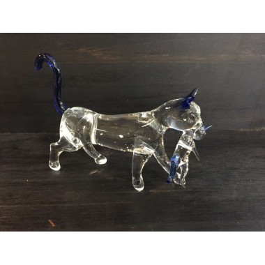 Chat en verre avec son bébé bleu transparent