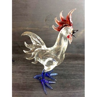 Coq en verre bleu, blanc, rouge