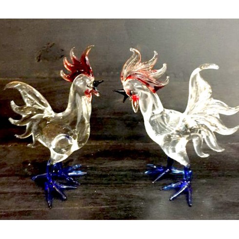 Coq en verre bleu, blanc, rouge