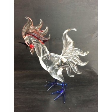 Coq en verre bleu, blanc, rouge