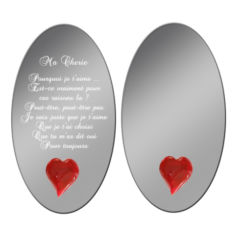 Miroir message gravé et coeur personnalisé en ligne