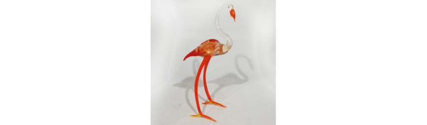 Animaux en verre -  Flamant rose en verre -  Cristallerie de la Fontaine